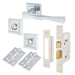Altro Polished Chrome Bathroom Lock Door Handles on Square Rose Pack - Spirit Range