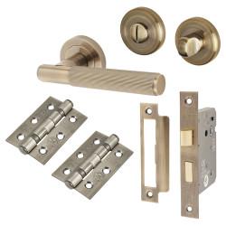 Altro Antique Brass Lines Bathroom Lock Door Handles Pack - Nova Range
