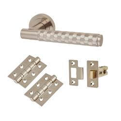 Altro Satin Nickel Honeycomb Latch Door Handles on Rose Pack - Cara Range