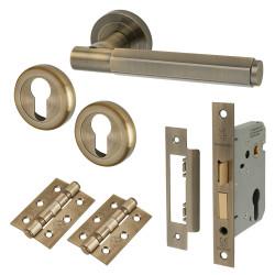 Altro Antique Brass Hexagonal Euro Lock Door Handles on Rose Pack - Juno Range