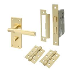Altro Satin Brass Knurled Bathroom Lock Door Handles Pack - Remi Range