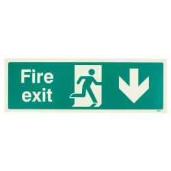 Altro Photoluminescent Fire Exit Running Man Arrow Down Sign - 450 x 150mm - Rigid Plastic