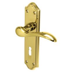Carlisle Brass Polished Brass Scroll Keyhole Lock Door Handles - Madrid Range - 180 x 45mm