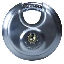 Watchman by Squire Disc Padlock - 70mm Body - 16 x 22mm Shackle - Keyed Alike Key 1 - Stainless Steel