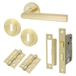 Altro Satin Brass 3 Lever Sashlock Door Handles on Rose Pack - Emily Range