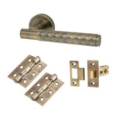 Altro Antique Brass Diamond Latch Door Handles on Rose Pack - Luna Range