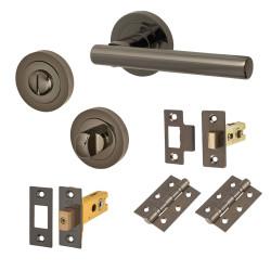 Touchpoint Black Nickel Bathroom Deadbolt Lock Door Handles on Rose Pack - Ella Range