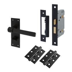 Altro Matt Black Knurled Bathroom Lock Door Handles Pack - Loxley Range