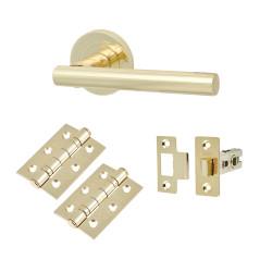 Touchpoint Polished Brass Latch Door Handles on Rose Pack - Ella Range