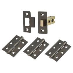 Altro Tubular Latch Pack - 57mm Backset - 3 x Fire Rated Ball Bearing Hinges - Black Nickel
