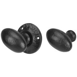 Olde Forge Antique Black Oval Rim Door Knob - 64mm Rose Diameter