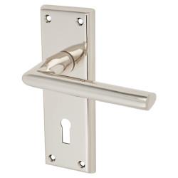 Serozzetta by Carlisle Brass Polished Nickel Keyhole Lock Door Handles - Dieci Range - 150 x 50mm
