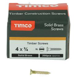 TIMCO Slotted Countersunk Wood Screws - 4 x 3/4" - Solid Brass - Pack of 200