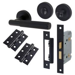 Altro Matt Black Lines Bathroom Lock Door Handles Pack - Nova Range