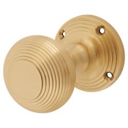 Touchpoint Satin Brass Beehive Mortice Door Knob - 60mm Rose Diameter