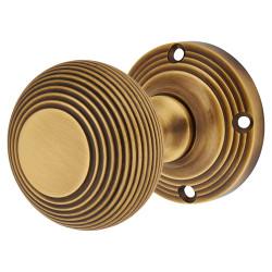 Heritage Brass by M Marcus Antique Brass Reeded Mortice Door Knob - 59mm Rose Diameter