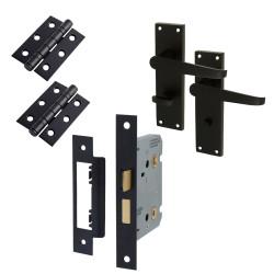Touchpoint Matt Black Budget Straight Bathroom Lock Door Handles Pack