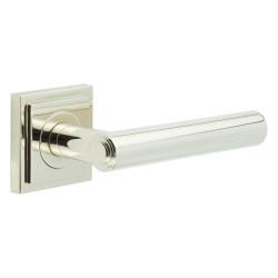Burlington by Frelan Polished Nickel Fire Rated Door Handles on Round Stepped Rose - Richmond Range