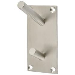 Jedo Square Vertical Hat & Coat Hook Plate - 94 x 46mm - 2 Hooks - Satin Stainless Steel