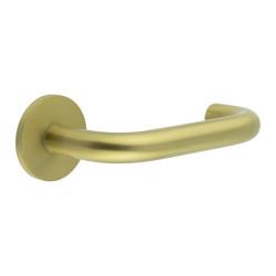 CRES by Frelan Satin Brass Sprung 19mm Fire Rated Return to Door Handles on Round Rose - CR-106 Range