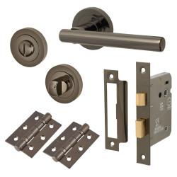 Touchpoint Black Nickel Bathroom Lock Door Handles on Rose Pack - Ella Range