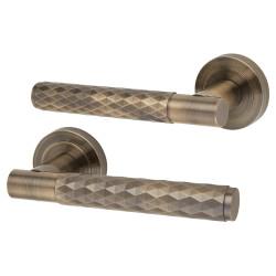 Altro Antique Brass Diamond Door Handles on Round Rose - Luna Range