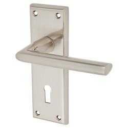 Serozzetta by Carlisle Brass Satin Nickel Keyhole Lock Door Handles - Dieci Range - 150 x 50mm