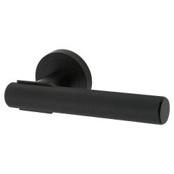 Altro Matt Black Knurled Door Handles on Round Rose - Orla Range