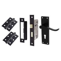 Touchpoint Matt Black Budget Scroll 3 Lever Sashlock Door Handles Pack