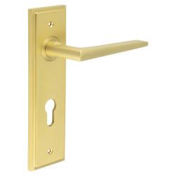 Burlington by Frelan Satin Brass Fire Rated DIN Euro Lock Door Handles - Mayfair - 200 x 55mm