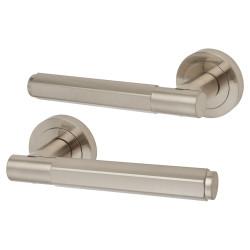 Altro Satin Nickel Hexagonal Door Handles on Round Rose - Juno Range