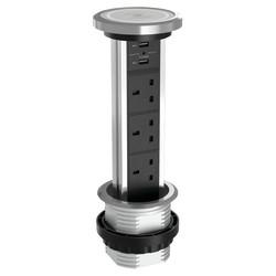 Sensio SensioPod M Motorised 3 Gang Pop-Up Socket and USB with QI Charger - Aluminium