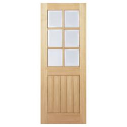 LPD Mexicano 6 Light Clear Glazed Bevelled Unfinished Solid Internal Door - 1981 x 762 x 35mm - Oak