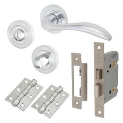 Altro Satin Chrome Bathroom Lock Door Handles on Rose Pack - Sussex Range