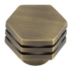 Hoxton by Frelan Nile Hex Cabinet Knob - 30mm Diameter - Antique Brass