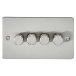 Knightsbridge 5-150W 4 Gang 2 Way Push On/Off Rotary Flat Intelligent LED Dimmer - Brushed Chrome