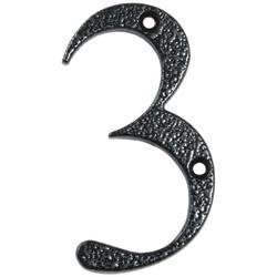 76mm Screw Fix Door Numeral - 3 - Antique Black Iron
