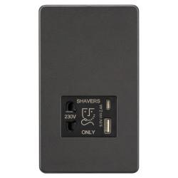 Knightsbridge 230V Shaver Socket with Type A/C USB Ports - 2.4A - Smoked Bronze with Black Insert