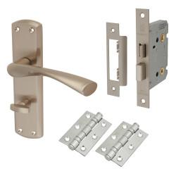 Touchpoint Satin Nickel Bathroom Lock Door Handles Pack - Monza Range