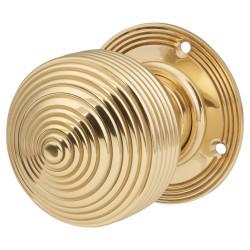 Hampstead Polished Brass Edwardian Beehive Mortice/Rim Door Knob - 60mm Rose Diameter