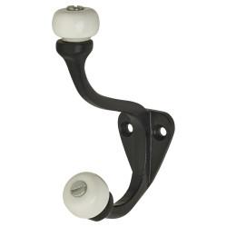 Olde Forge Single Hat & Coat Hook - 140 x 80mm - Black Iron & Porcelain