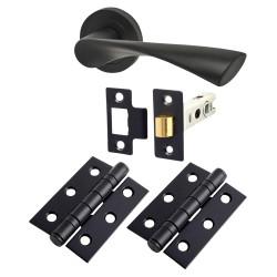 Altro Matt Black Latch Door Handles on Rose Pack - Knightsbridge Range
