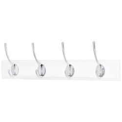 Altro Hat & Coat Hook Rail - 450 x 70 x 15mm - 4 Hooks - Cream Board with Polished Chrome Hooks