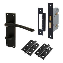 Touchpoint Matt Black Bathroom Lock Door Handles Pack - Rimini Range