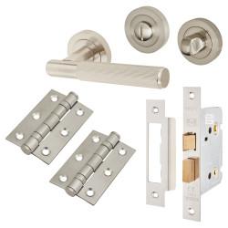 Altro Satin Nickel Lines Bathroom Lock Door Handles Pack - Nova Range