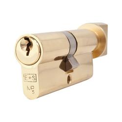 Eurospec 5 Pin 60mm Euro Thumbturn Cylinder - 30mm Turn + 30mm - Polished Brass - Keyed to Differ