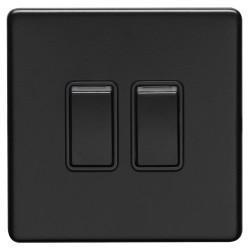 Eurolite Concealed 10A 2 Gang 2 Way Screwless Flat Plate Light Switch - Matt Black/Black