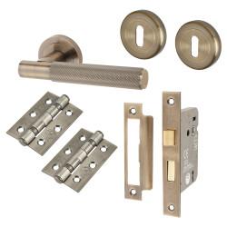 Altro Antique Brass Knurled 3 Lever Sashlock Door Handles Pack - Remi Range