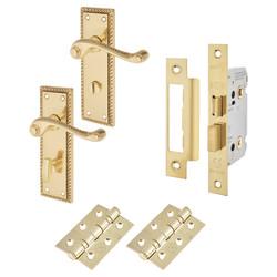 Touchpoint Polished Brass Georgian Rope Edge Scroll Bathroom Lock Door Handles Pack