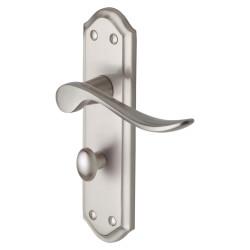 Heritage Brass by M Marcus Satin Nickel Scroll Bathroom Door Handles - Sandown Range - 180 x 48mm